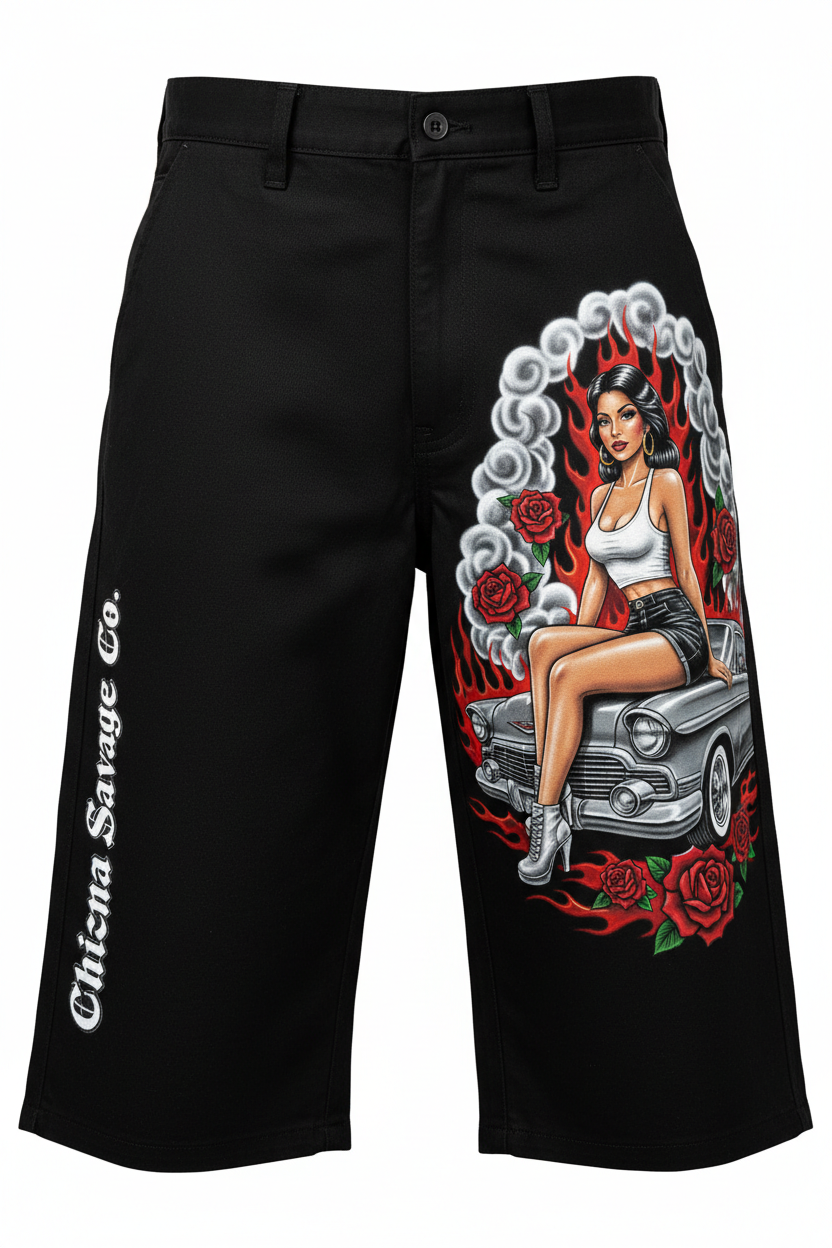 Black Chicano Airbrush Lowrider Shorts