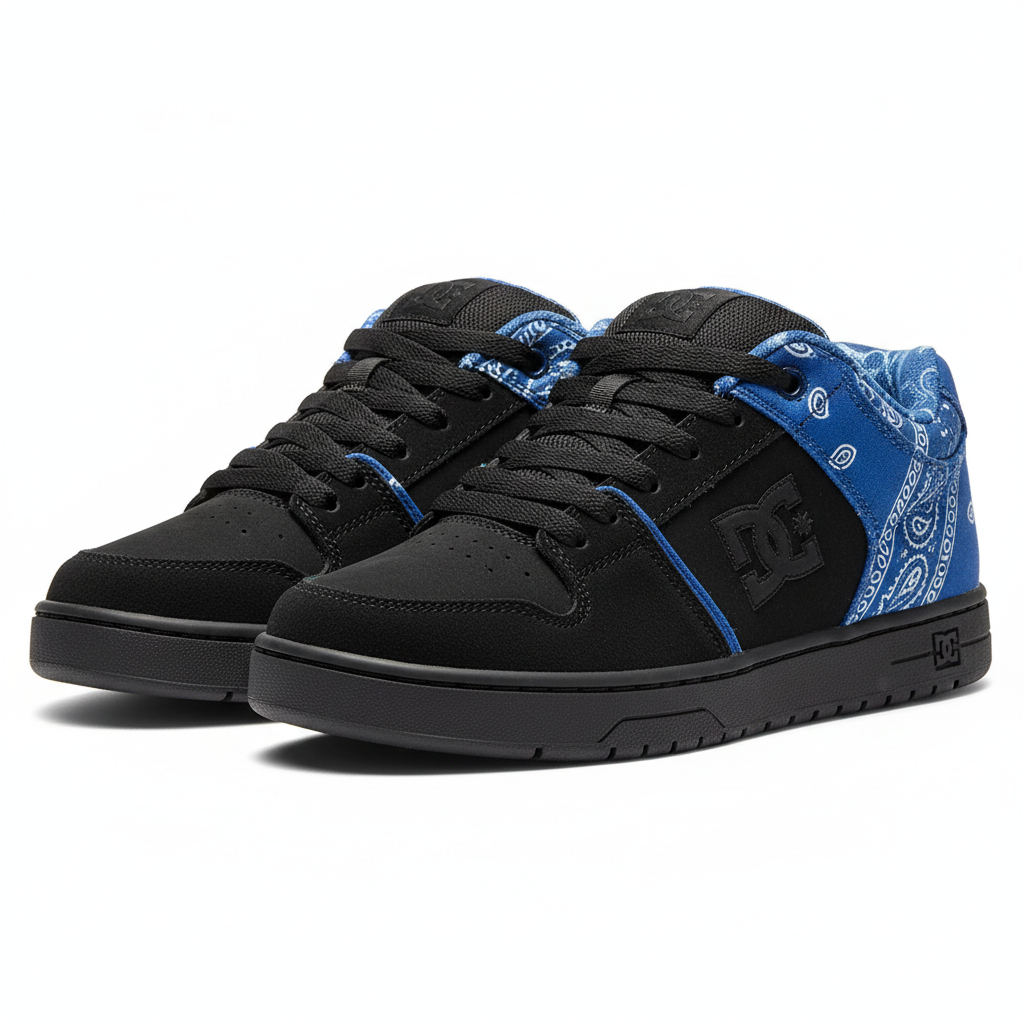 Black DC Shoes with Blue Bandana Trim