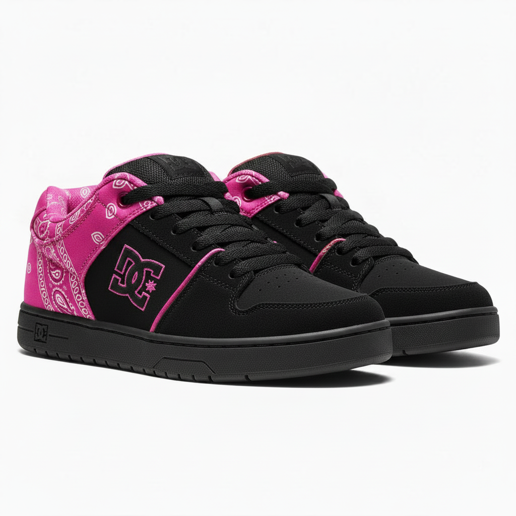Black DC Shoes with Pink Bandana Trim