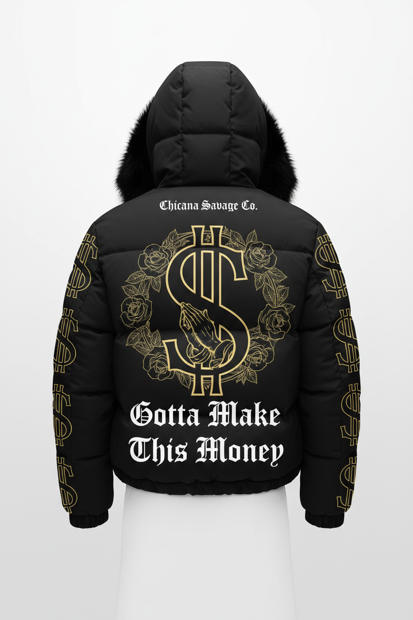 Black Gotta Make This Money Puffer Jacket