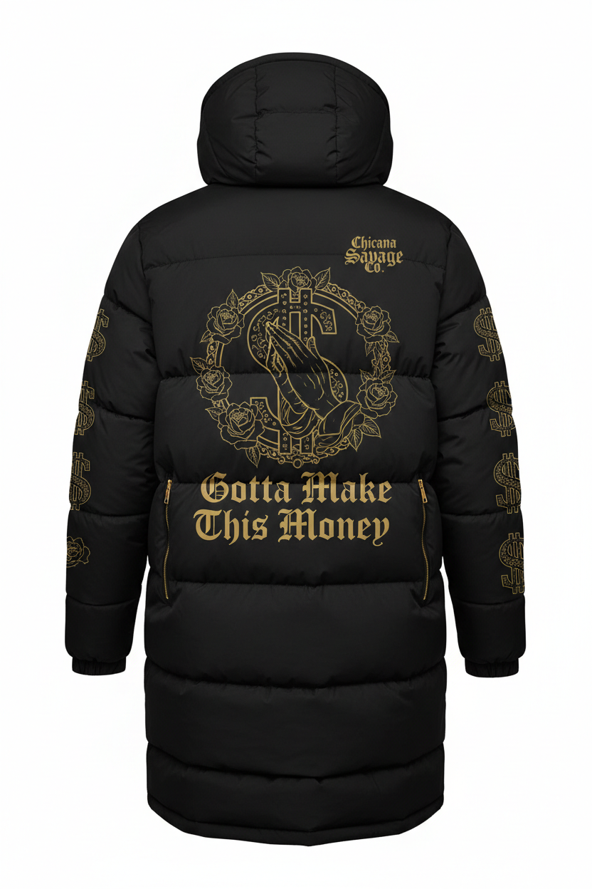 Black Gotta Make This Money Puffer Jacket