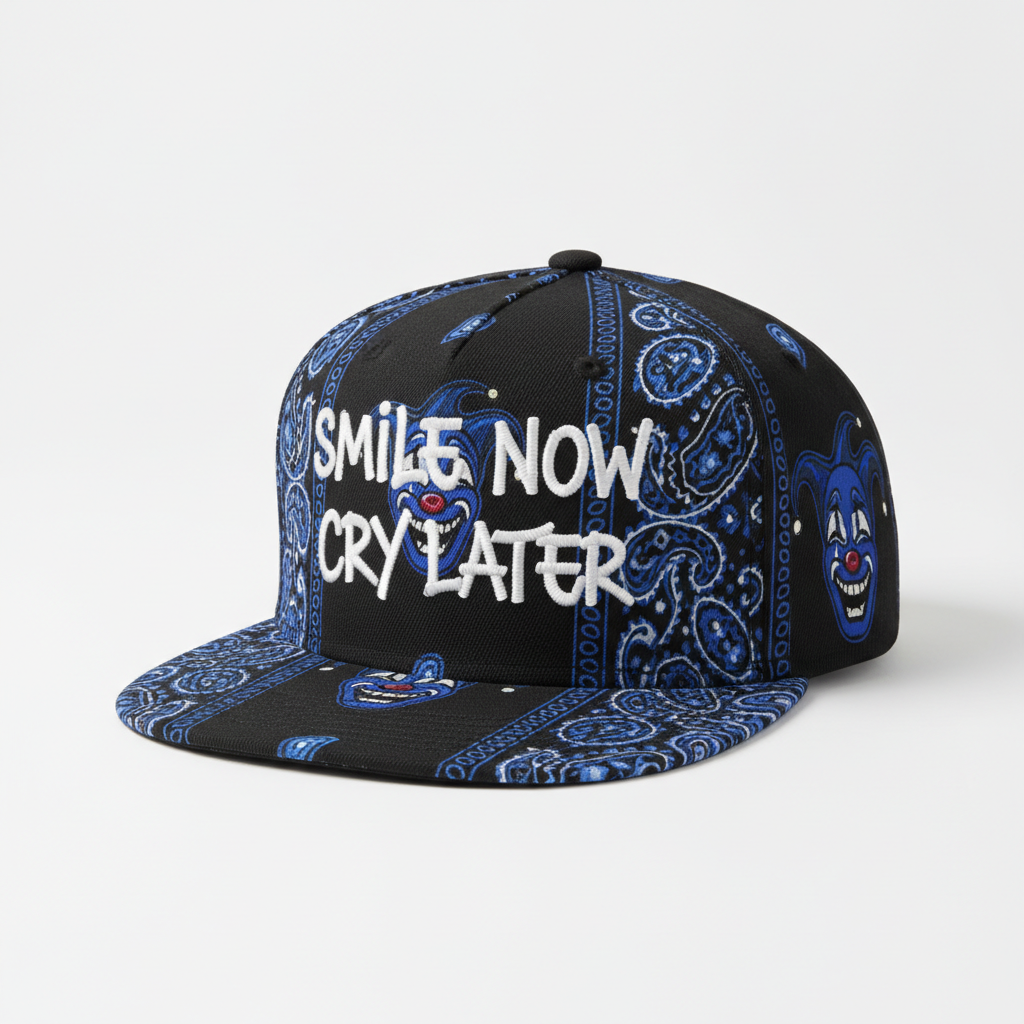 Black Hat with Blue Bandana Smile Now Cry Later Clowns