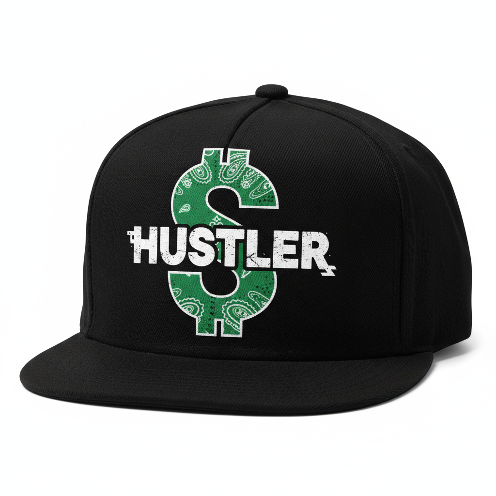 Black Hat with Green Bandana Money Sign and Hustler
