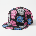 Black Hat with Pink Bandana Sugar Skulls and Blue Roses