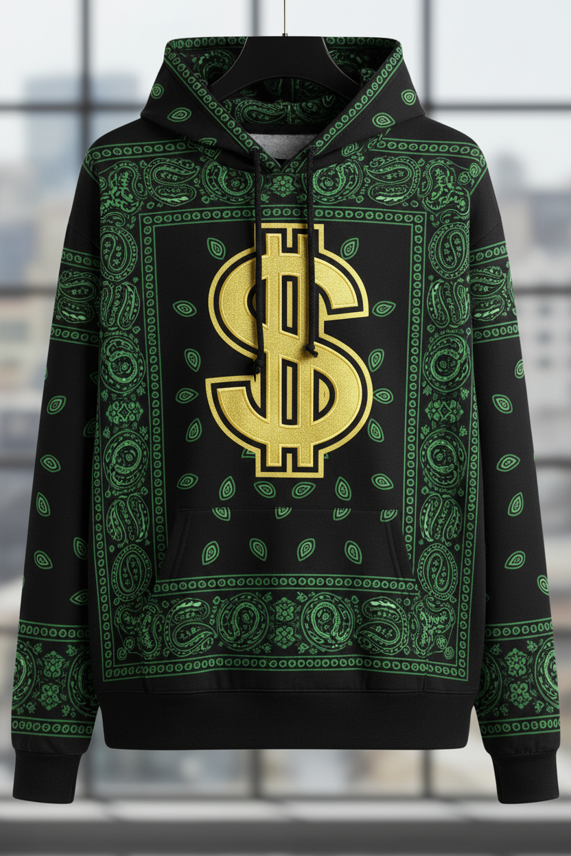 Black Hoodie Green Bandana Money Sign