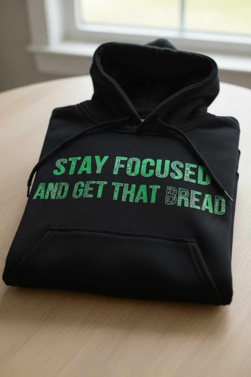 Black Hoodie Stay Focused And Get That Bread