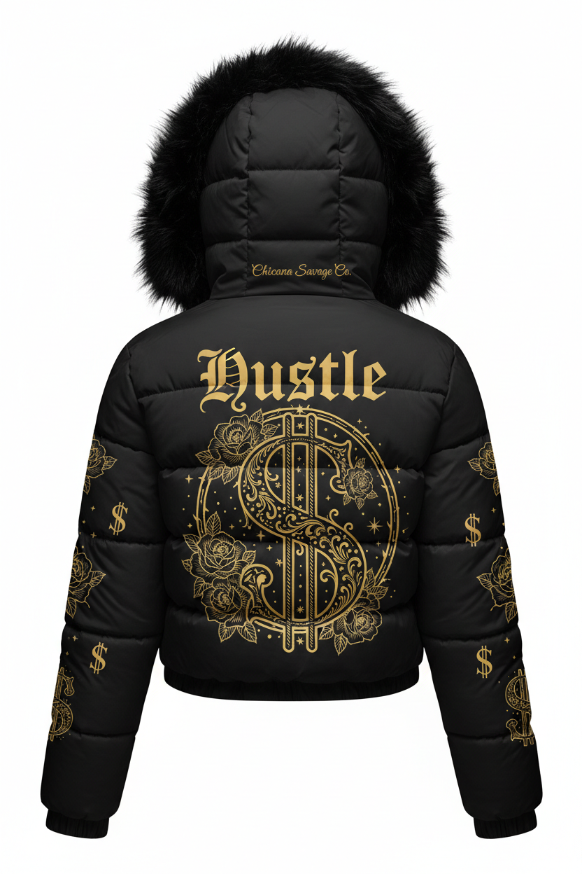 Black Hustle Fur Hood Puffer Jacket