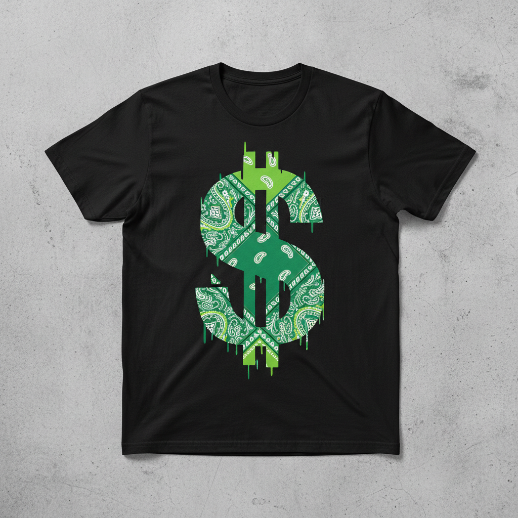 Black Shirt with Green Bandana Money Sign