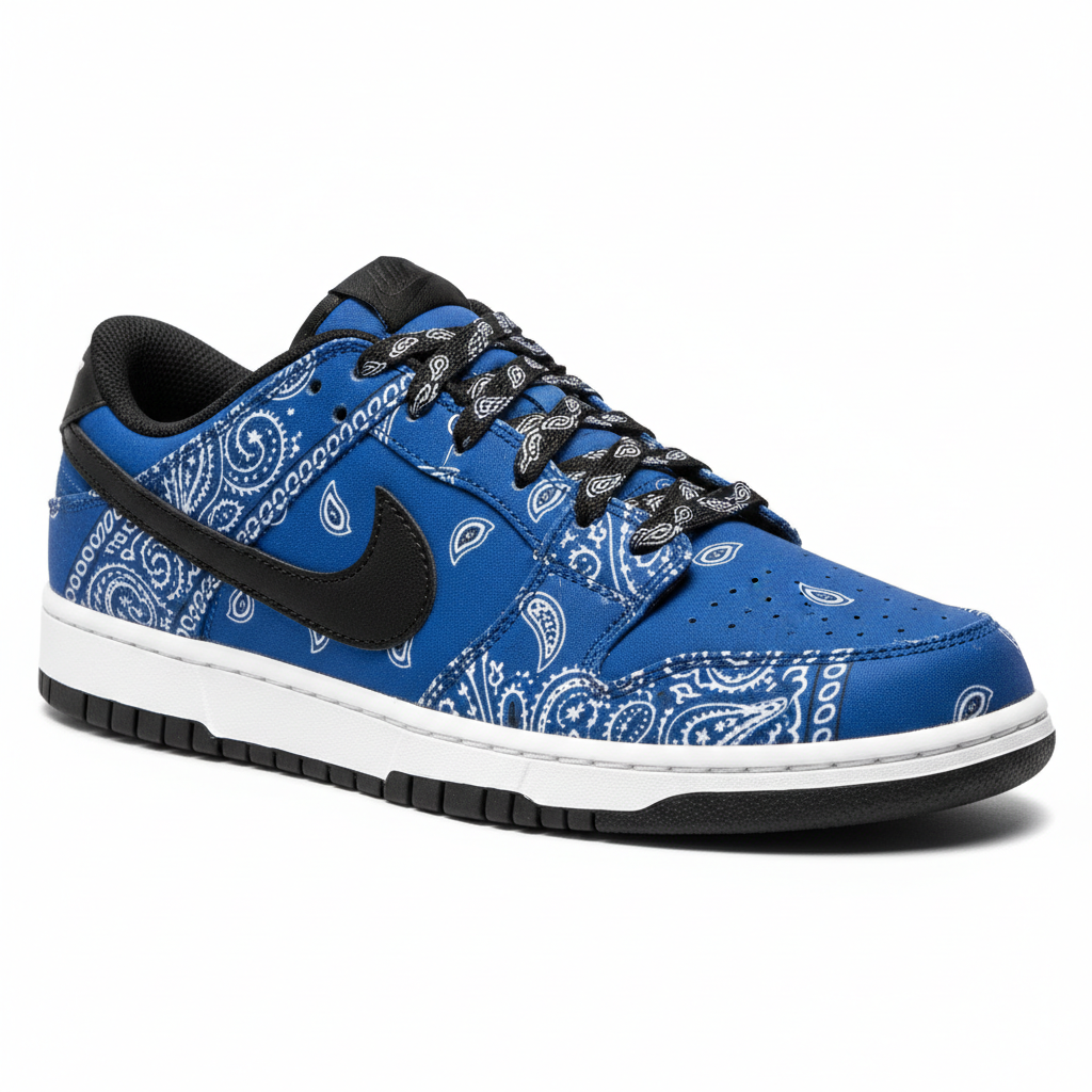 Blue Bandana Nike-Style Shoes with Black Swoosh and Black Bandana Laces