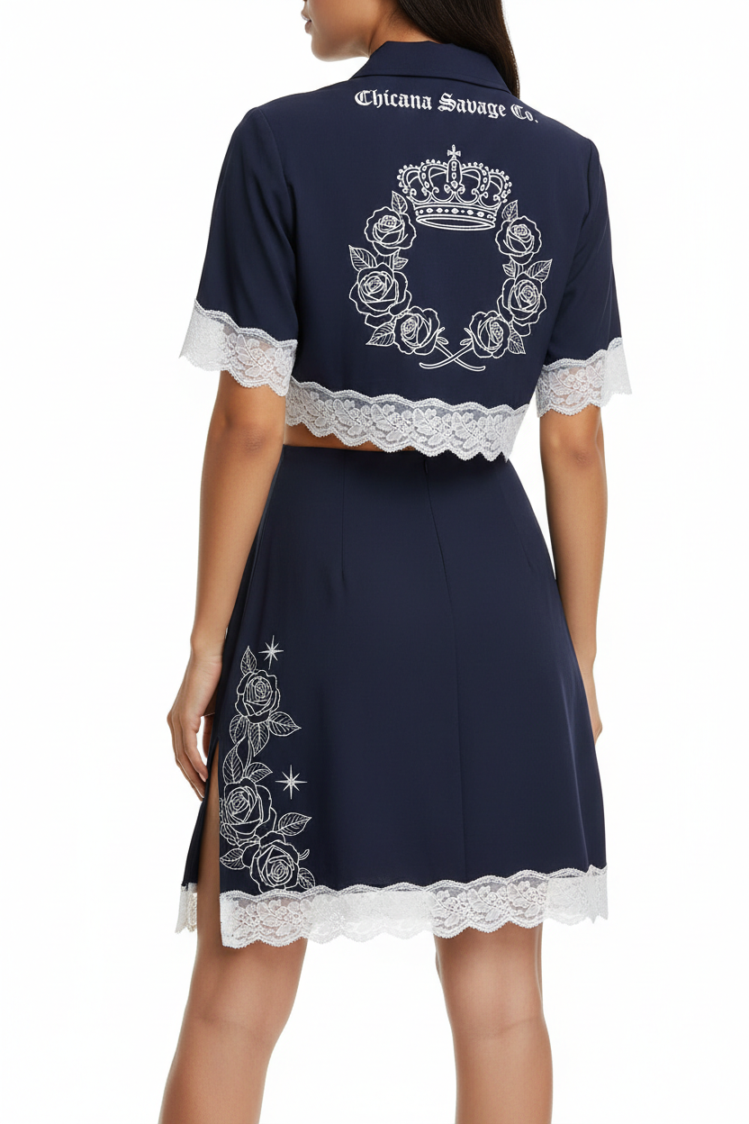 Dark Blue Chicana Mini Illusion Dress