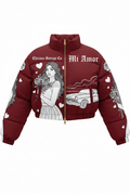 Deep Red Mi Amor Chicana Puffer Jacket