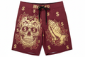 Deep Red Money Sugar Skull Swim Trunks