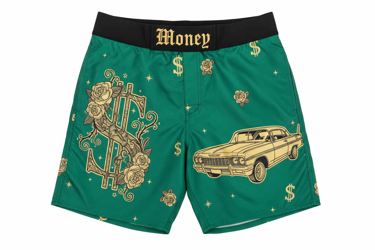 Emerald Green Money Chicano Swim Trunks