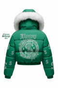 Emerald Green Money Fur Hood Puffer Jacket