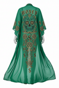 Emerald Green Money Sugar Skull Kimono Cover Up