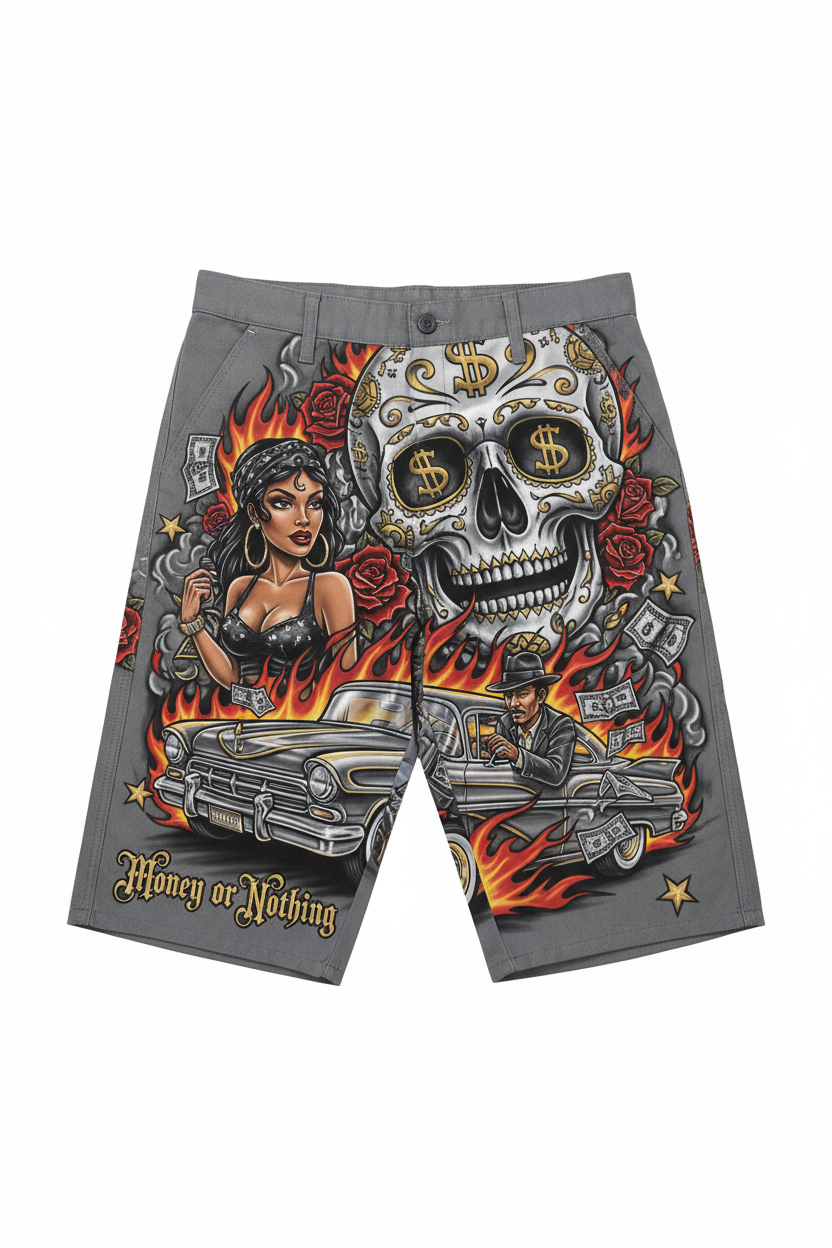 Grey Money or Nothing Chicano Masterpiece Shorts