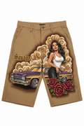 Khaki Chicano Airbrush Lowrider Shorts