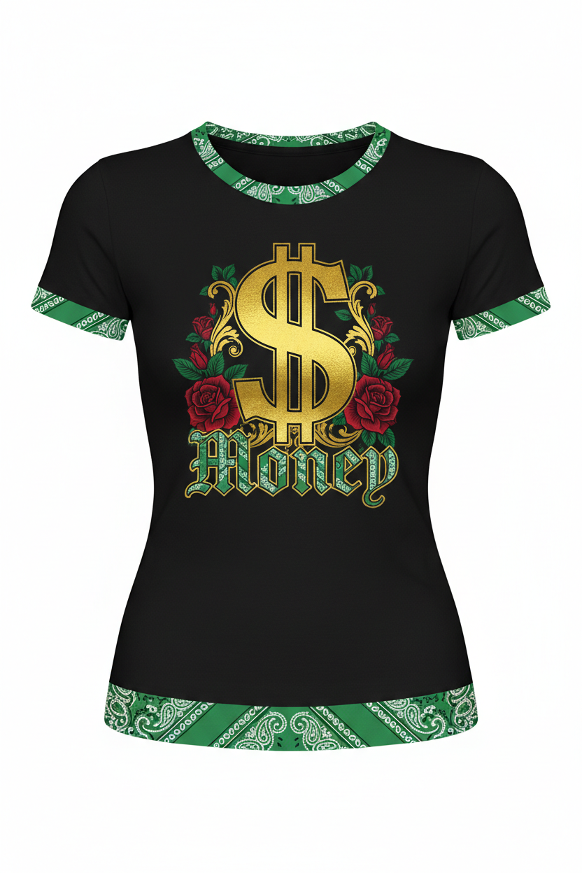 Money Women's Chicana Shirt - Green Bandana