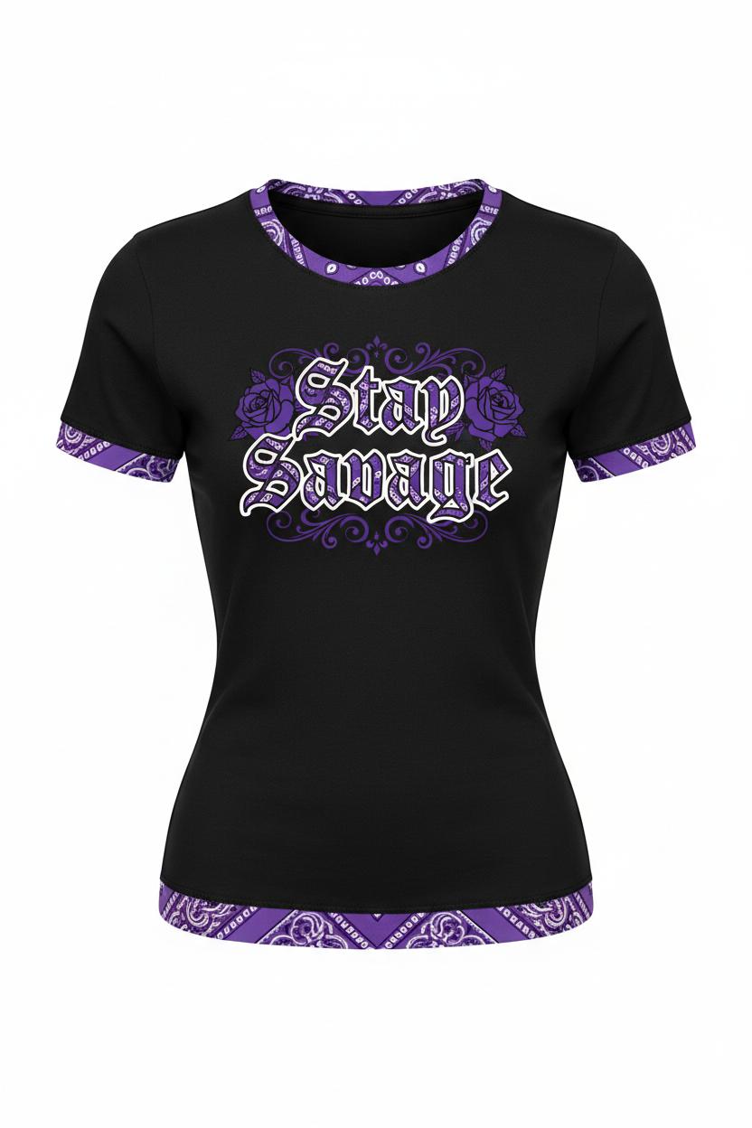 Stay Savage Women's Chicana Shirt - Purple Bandana