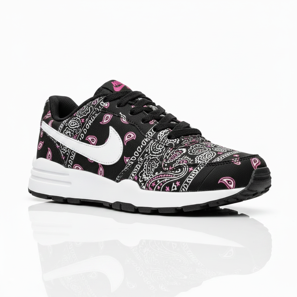 White Black and Pink Bandana Nike Shoes with Black Laces
