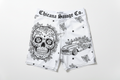 White Chicano Sugar Skull Lowrider Swim Trunks