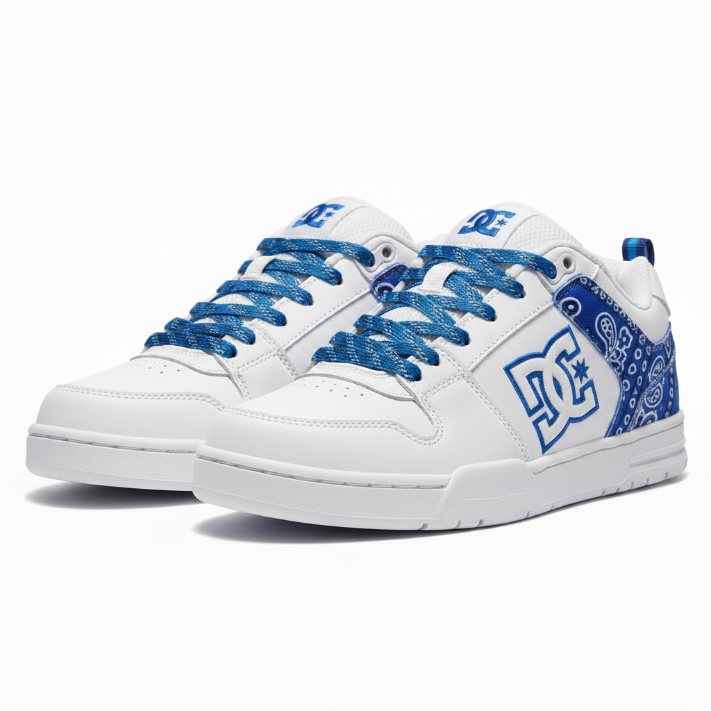 White DC Shoes with Blue Bandana Trim