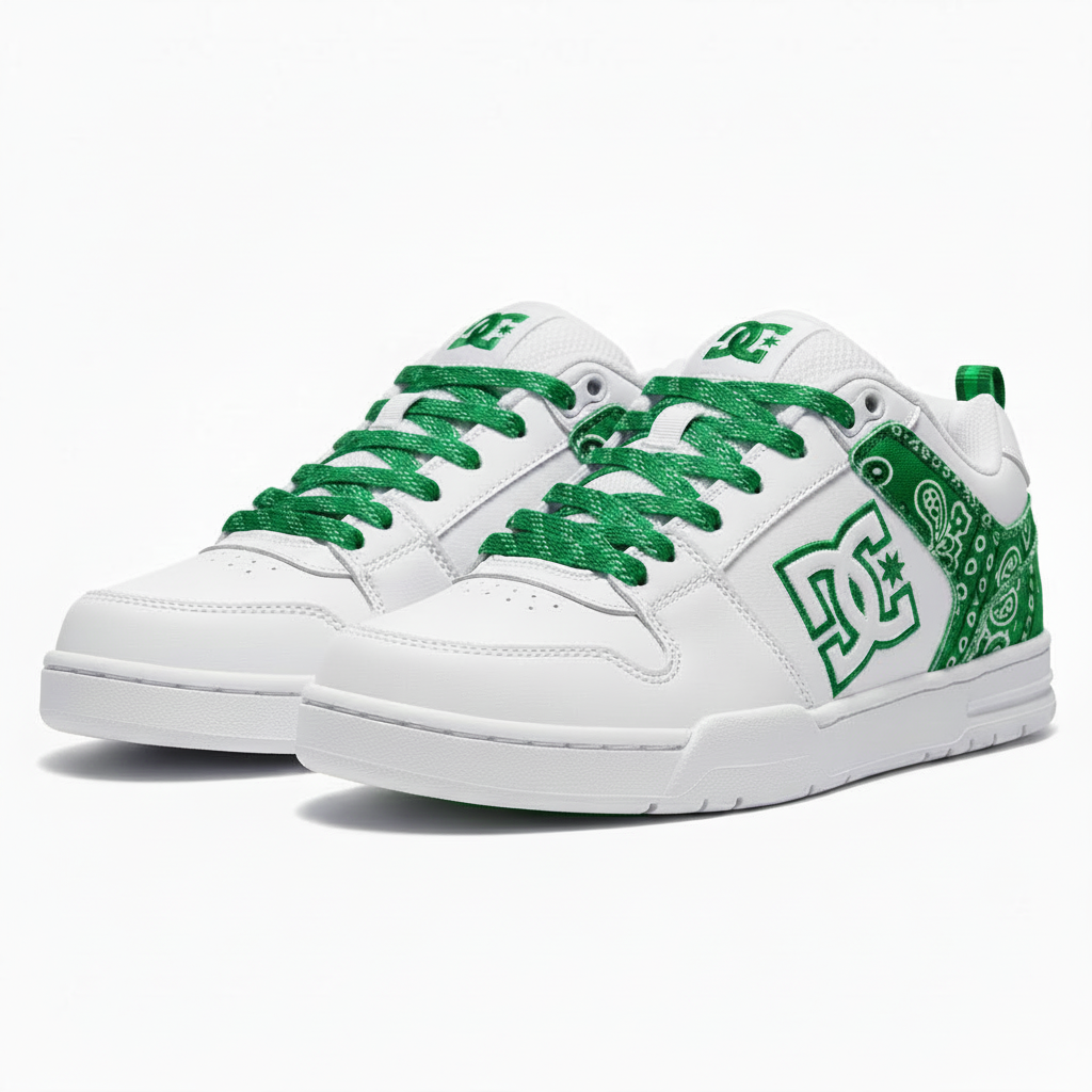 White DC Shoes with Green Bandana Trim