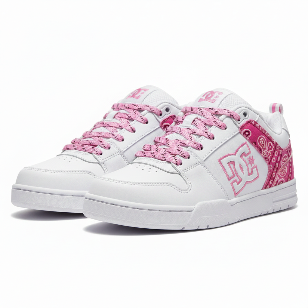White DC Shoes with Pink Bandana Trim