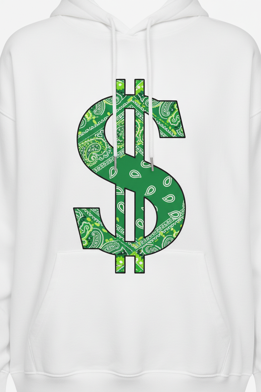 White Hoodie Green Bandana Money Sign