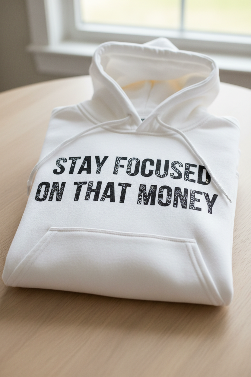 White Hoodie Stay Focused On That Money